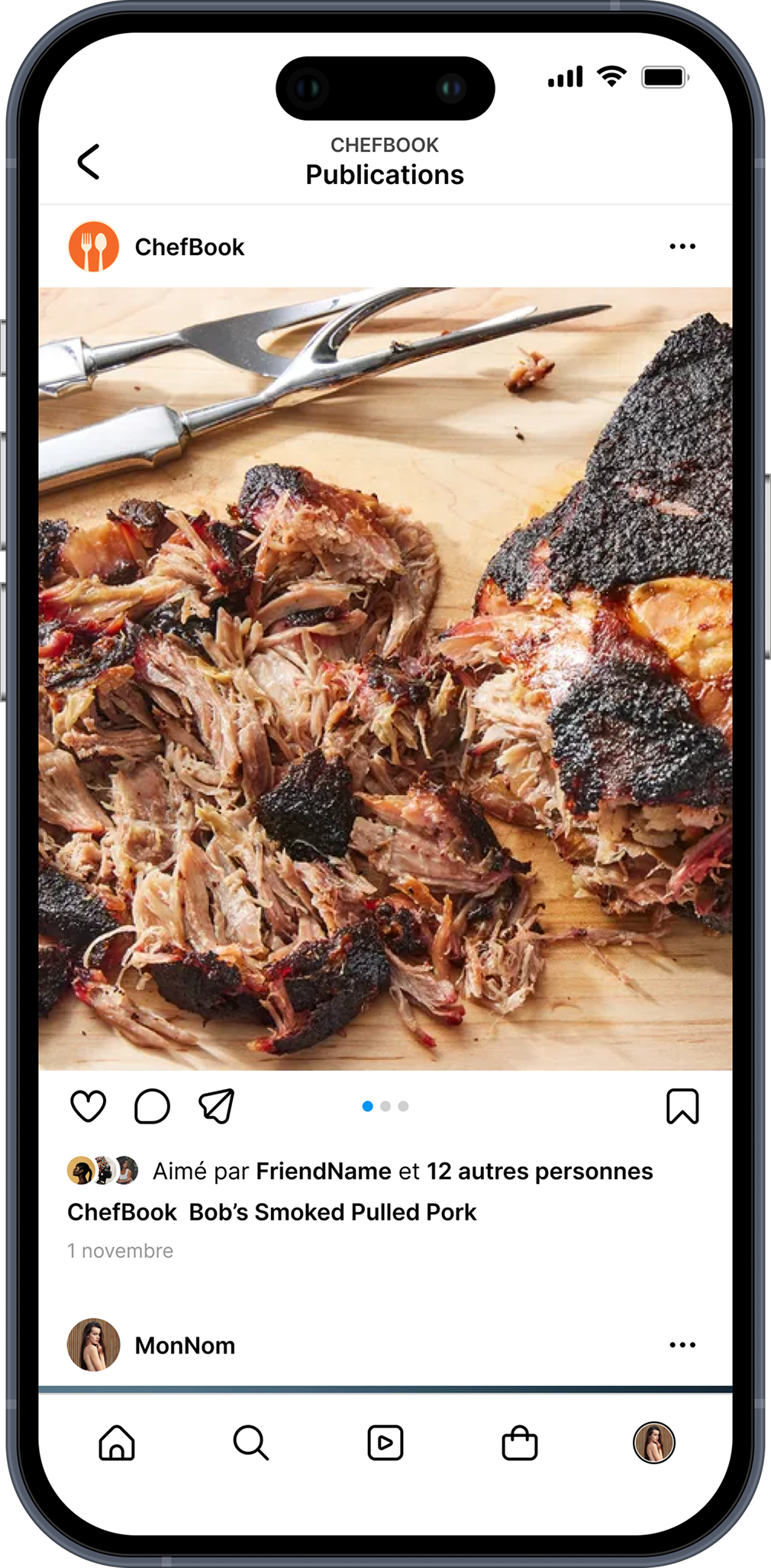 An Instagram recipe post being saved into ChefBook