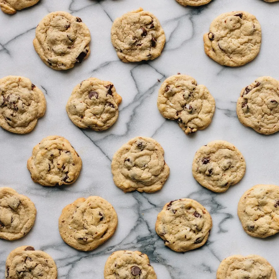 A plate of chocolate chip cookies
